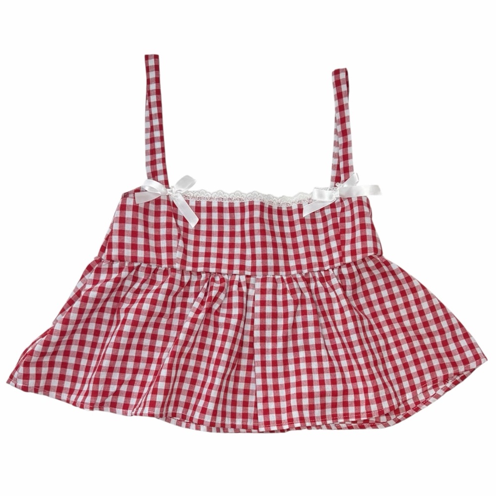 Red Gingham Ruffled Tank Top